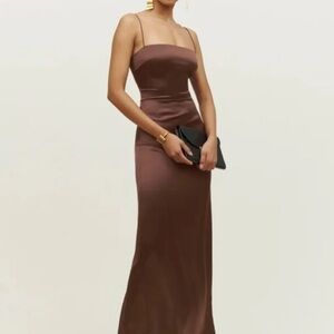 Reformation Brown Frankie Silk Dress